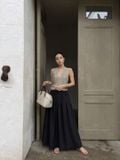  Chân áy nữ linen dài xếp tầng phong cách vintage thanh lịch 