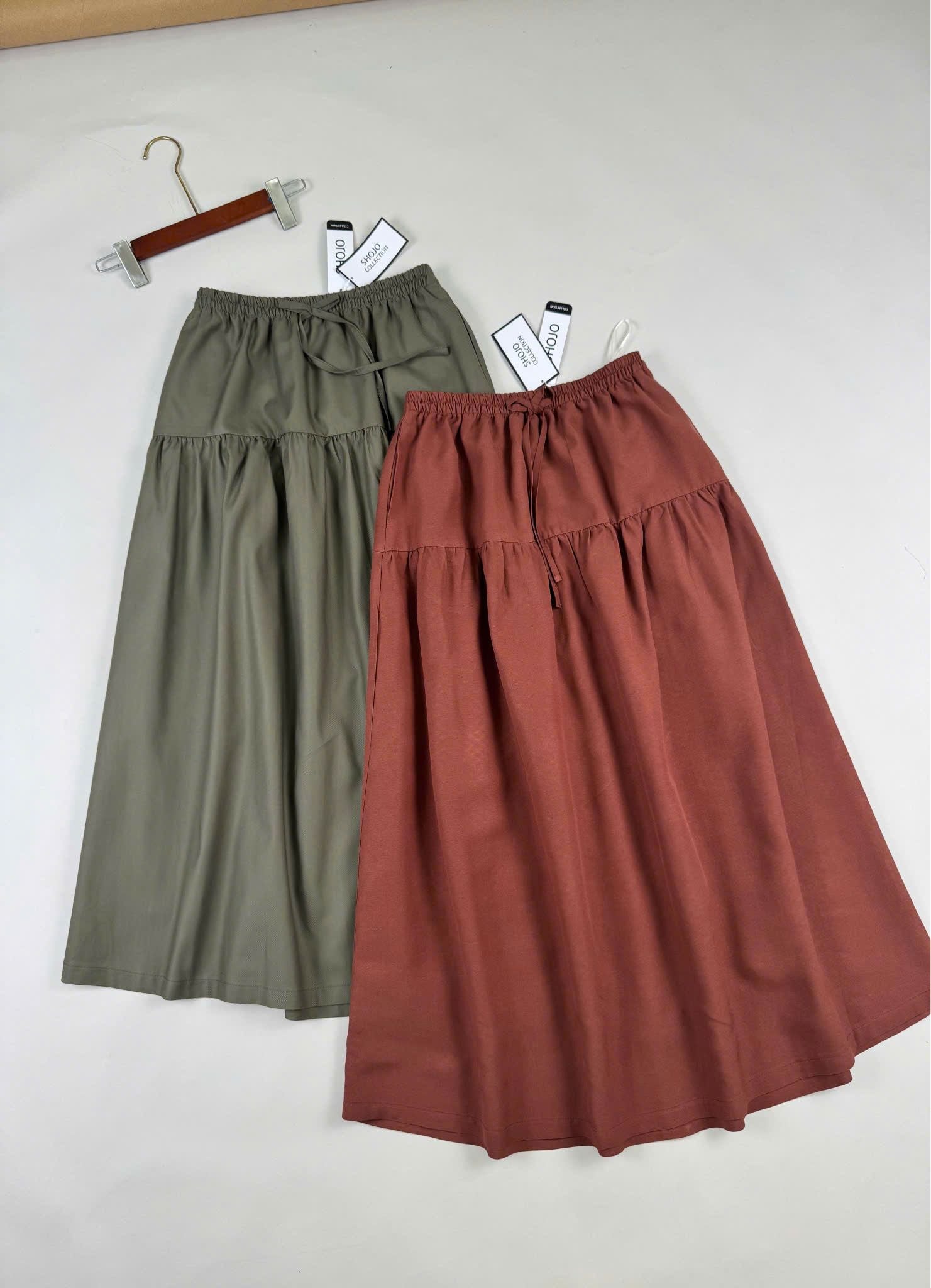  Chân áy nữ linen dài xếp tầng phong cách vintage thanh lịch 