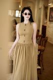  Đầm midi cổ tròn dáng ôm eo phối chân váy phồng form bí 