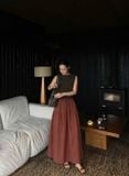  Chân áy nữ linen dài xếp tầng phong cách vintage thanh lịch 