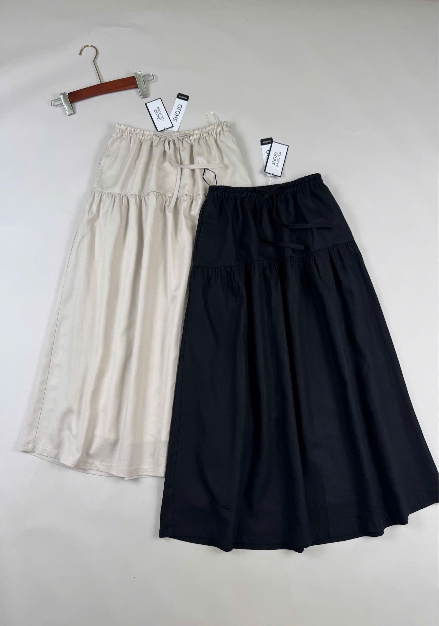  Chân áy nữ linen dài xếp tầng phong cách vintage thanh lịch 