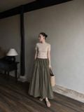  Chân áy nữ linen dài xếp tầng phong cách vintage thanh lịch 