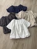  Áo nữ chất liệu linen họa tiết chấm bi form rộng thoáng mát 