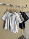  Áo nữ chất liệu linen họa tiết chấm bi form rộng thoáng mát 