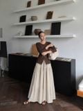  Chân áy nữ linen dài xếp tầng phong cách vintage thanh lịch 