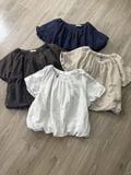  Áo nữ chất liệu linen họa tiết chấm bi form rộng thoáng mát 