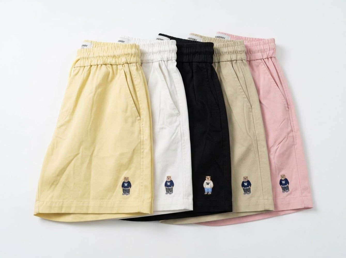  Quần short nữ thêu hình gấu cạp chun năng động, dễ thương 