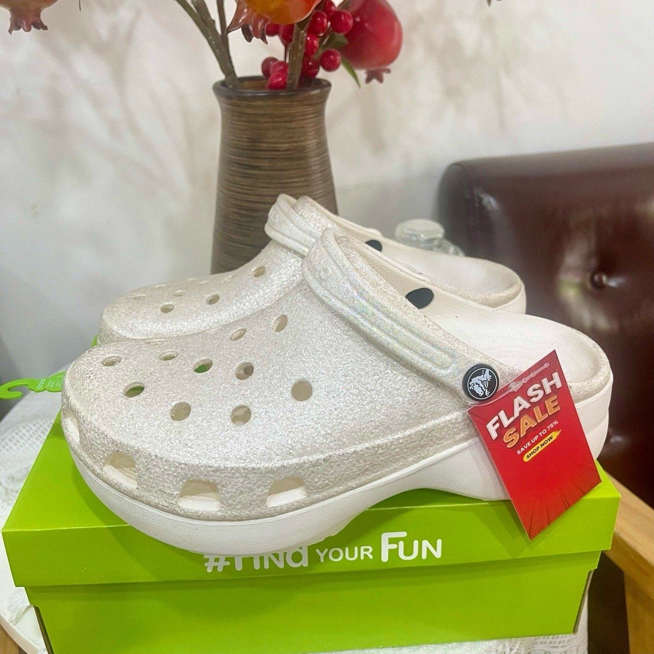  Dép sục Dinas classic platform nữ đế cao 5 phân kim tuyến chính hãng 