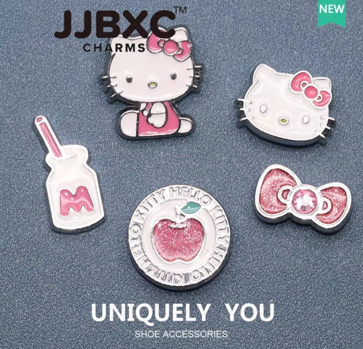  Set jibbitz charm kim loại chủ đề hello kitty mã vạch 