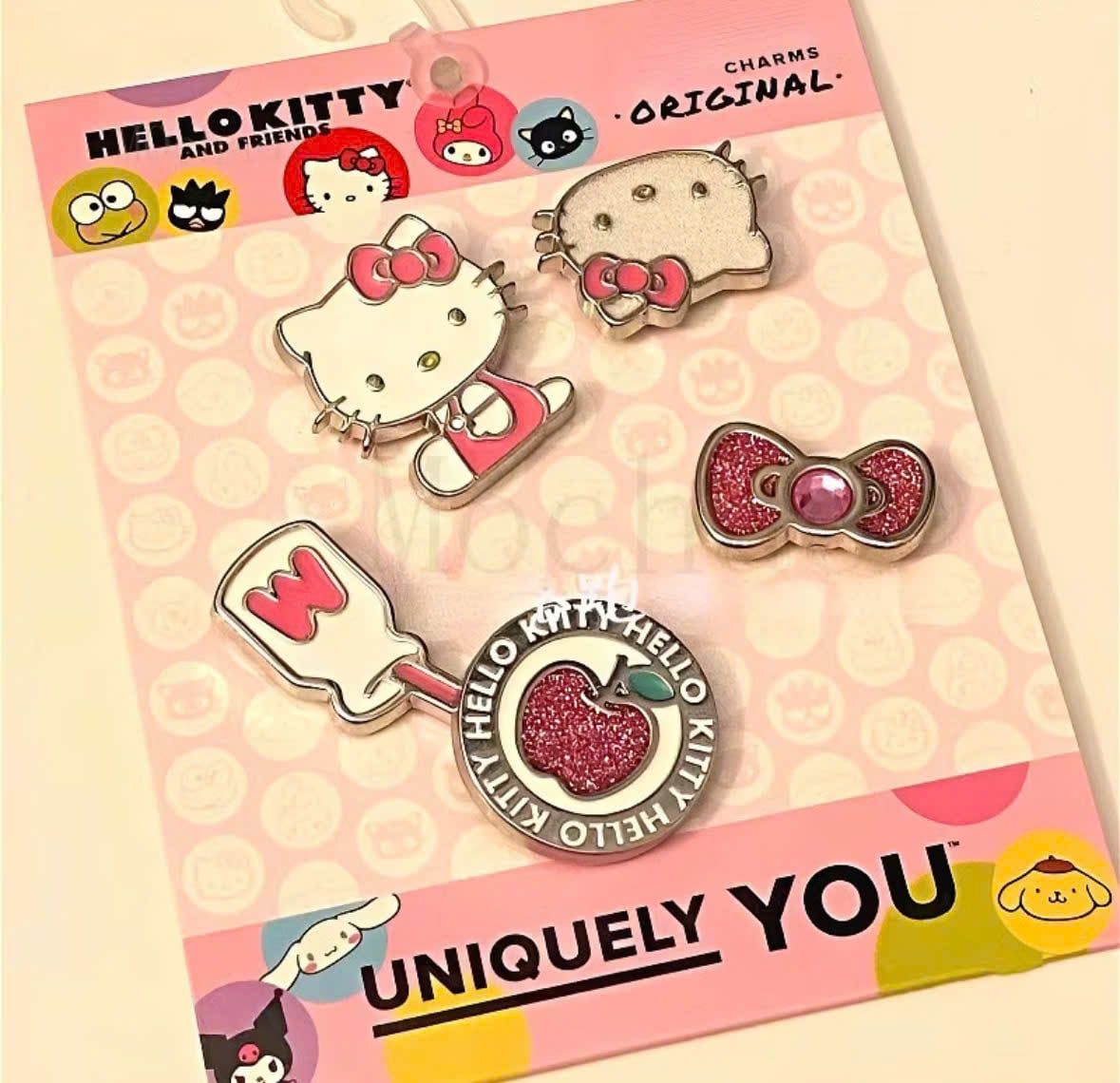  Set jibbitz charm kim loại chủ đề hello kitty mã vạch 