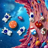  Jibbitz charms sticker 3D nhựa cứng phi hành gia, vũ trụ gắn trang trí dép sục cross 