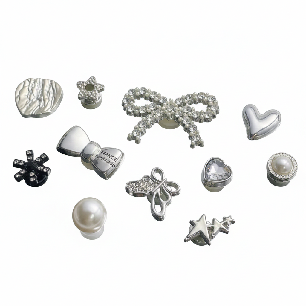  Set Jibbitz charms sticker giả kim vàng bạc cá tính gắn dép sục 