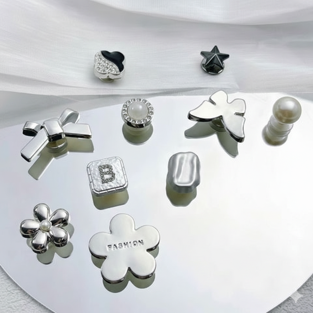  Set Jibbitz charms sticker giả kim vàng bạc cá tính gắn dép sục 