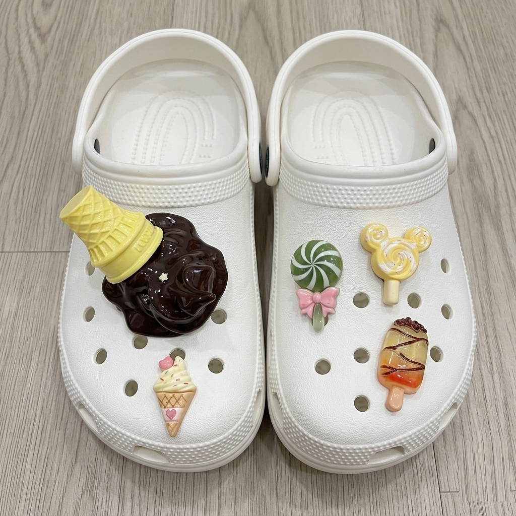  Set jibbitz charms sticker 3D đá que kem gắn trang trí dép sục 