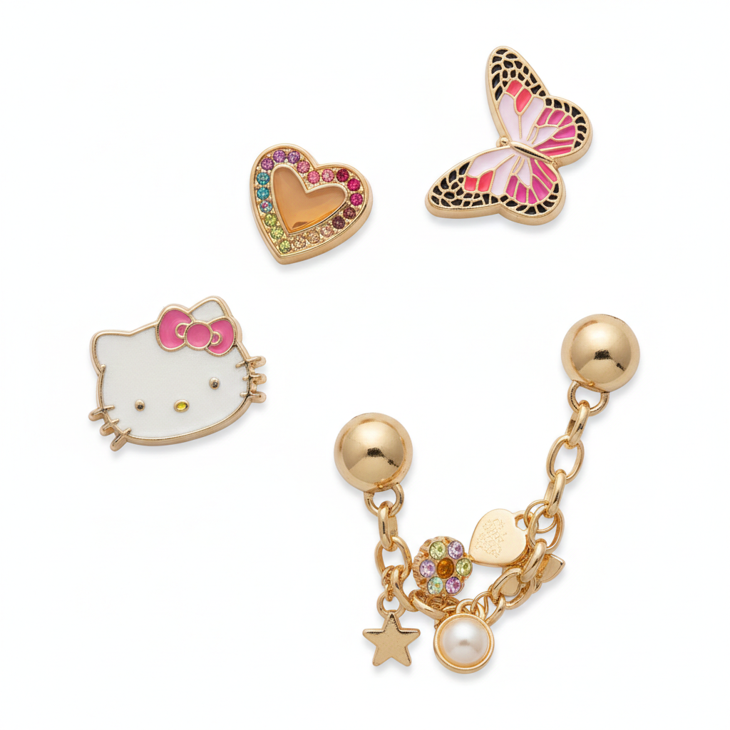  Set jibbitz charms sticker kim loại cao cấp trang trí gắn dép sục 