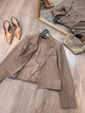  Áo blazer vest nâu ngang eo nữ 