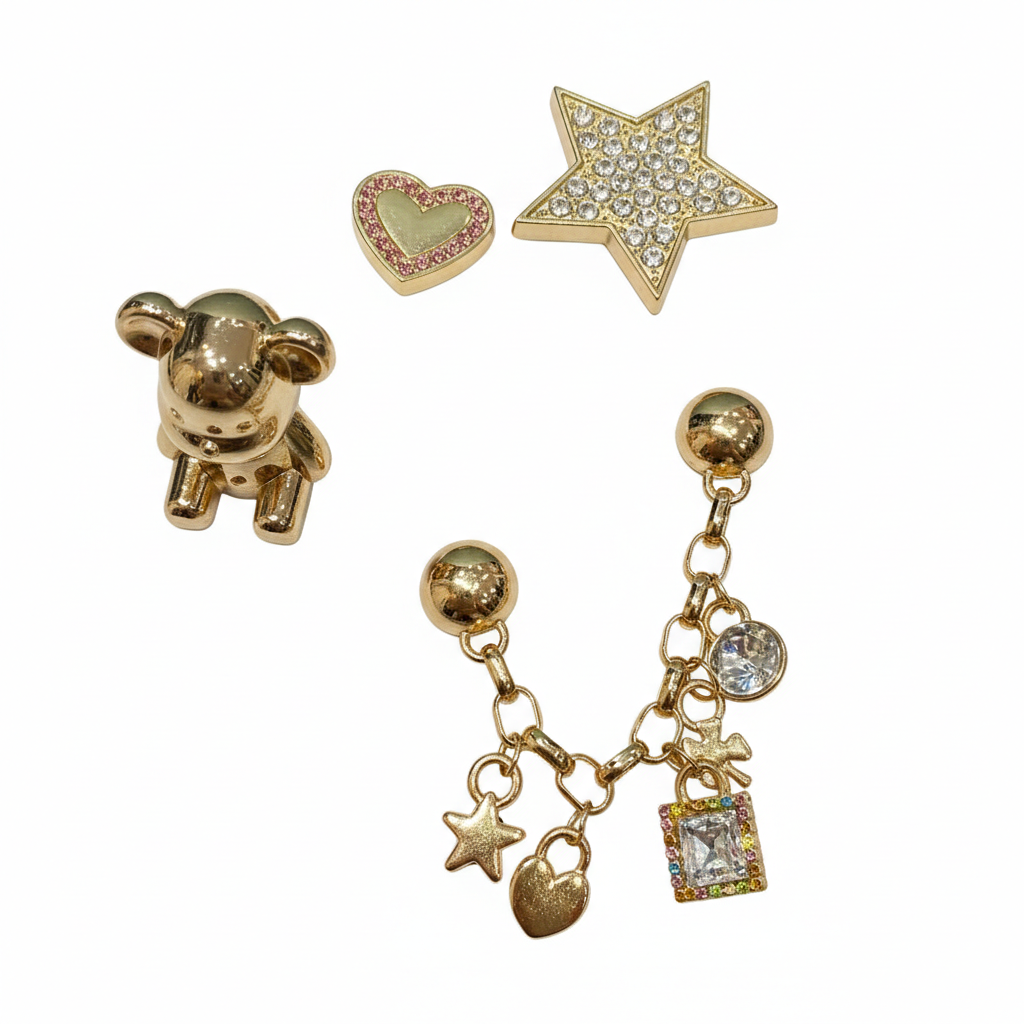 Set jibbitz charms sticker kim loại cao cấp trang trí gắn dép sục 