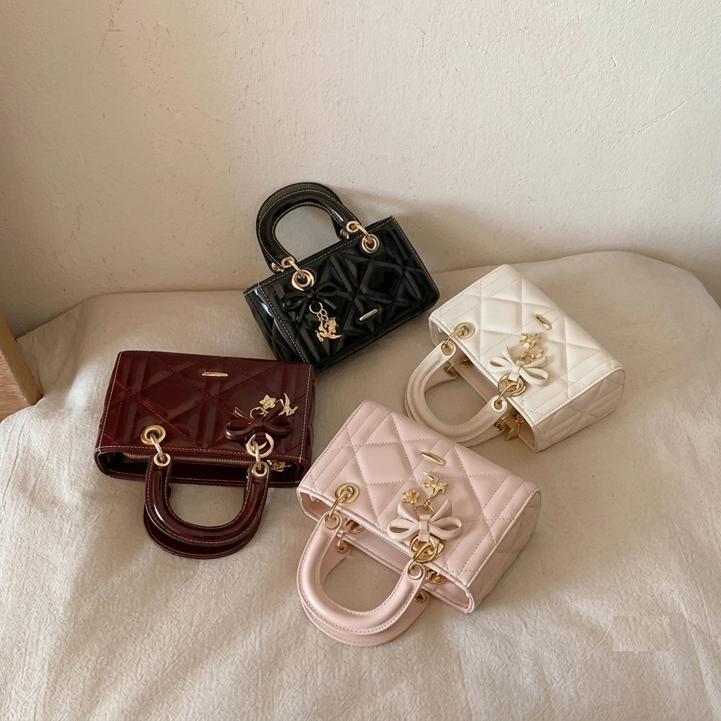  Túi xách nữ chio2nd chất liệu da ô kẻ vuông kèm charm 