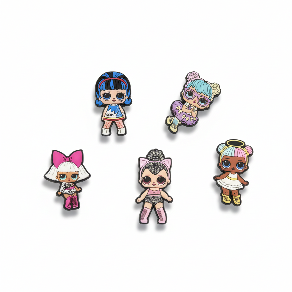  Set 5 cái Jibbitz charms sticker 3D mã vạch nhiều chủ đề trang trí gắn dép sục cao cấp 