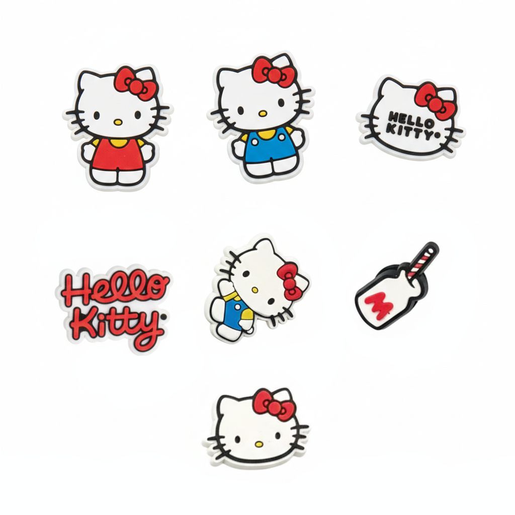 Set 5 cái Jibbitz charms sticker 3D mã vạch nhiều chủ đề trang trí gắn dép sục cao cấp 