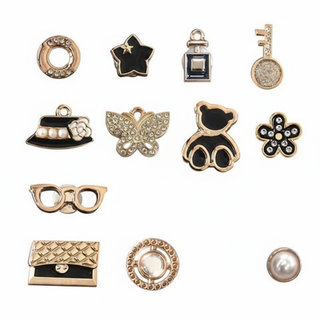  Set Jibbitz charms sticker giả kim vàng bạc cá tính gắn dép sục 