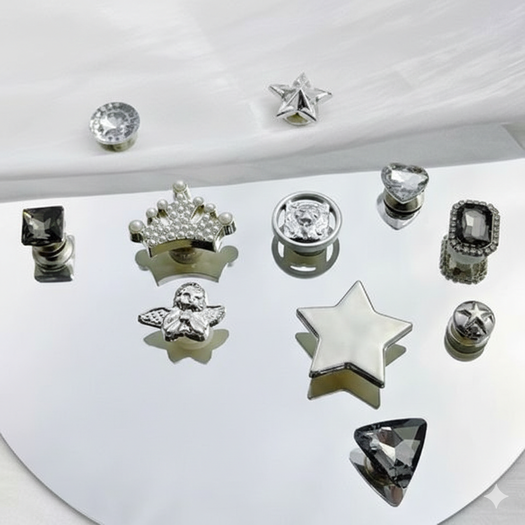  Set Jibbitz charms sticker giả kim vàng bạc cá tính gắn dép sục 