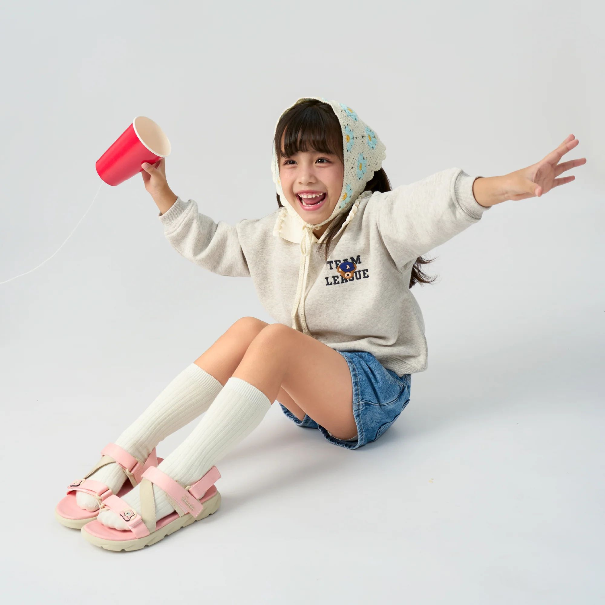  Sandal Shondo trẻ em little 6 tem gấu hồng kem, khủng long đen xám 