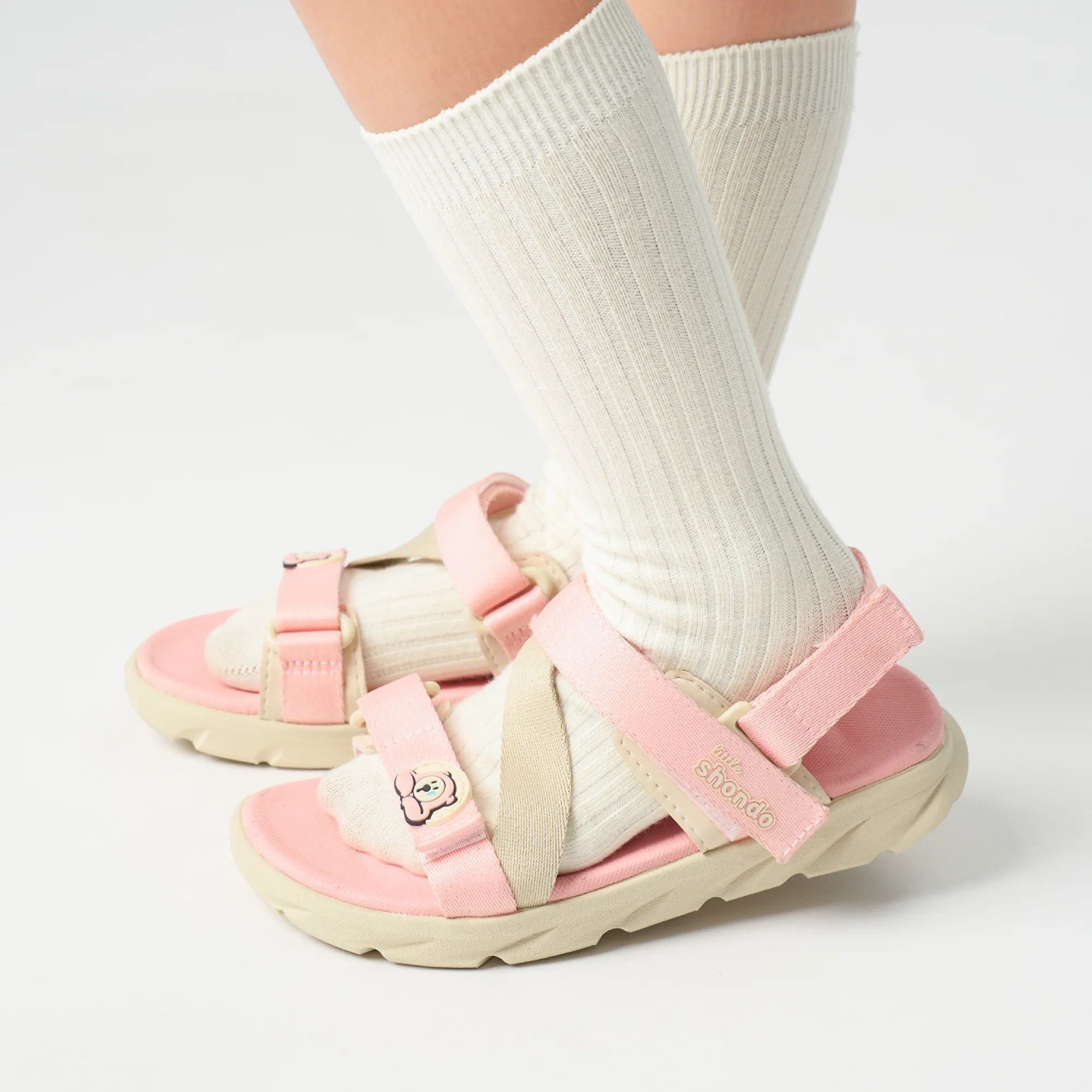  Sandal Shondo trẻ em little 6 tem gấu hồng kem, khủng long đen xám 