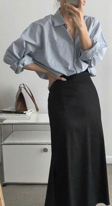  Chân váy nữ đuôi cá midi đen 