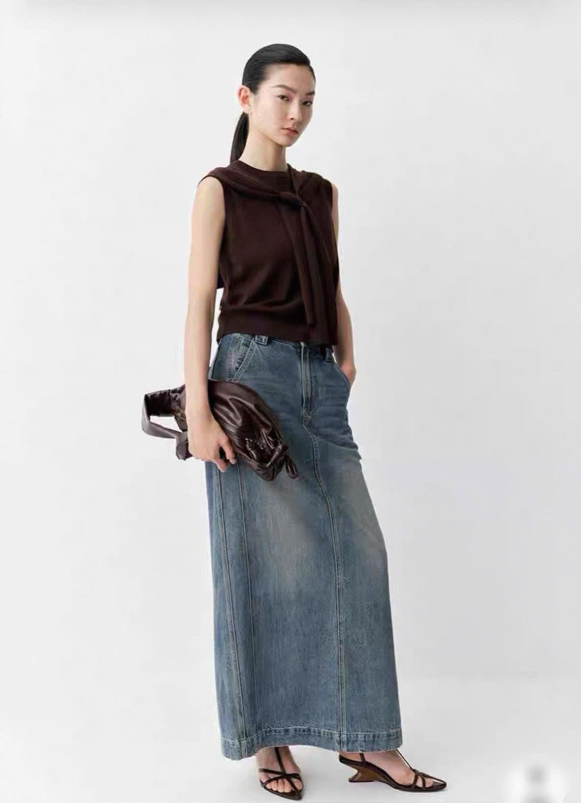  Chân váy dài Jean nữ 