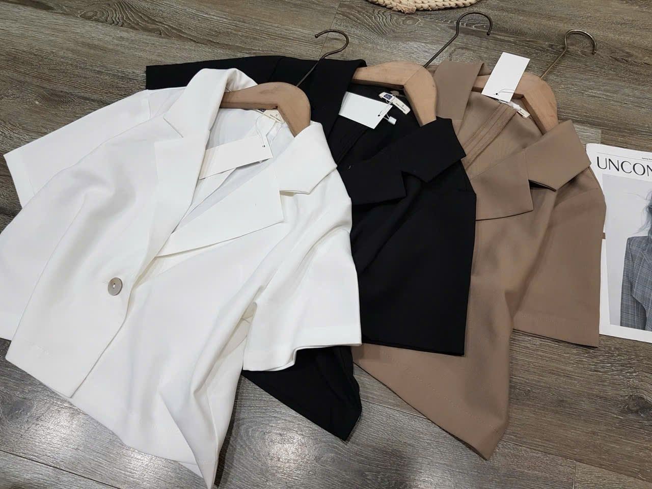  Áo vest tay ngắn croptop ngang eo nữ 