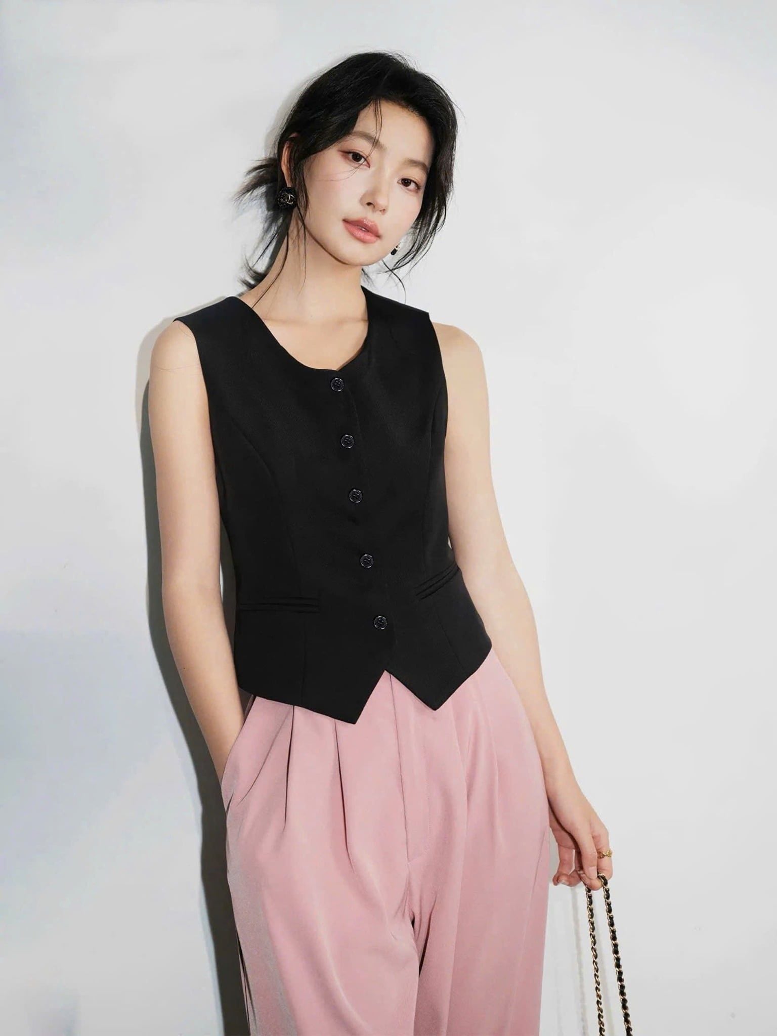  Áo gile công sở cài nút vải suiting nữ 
