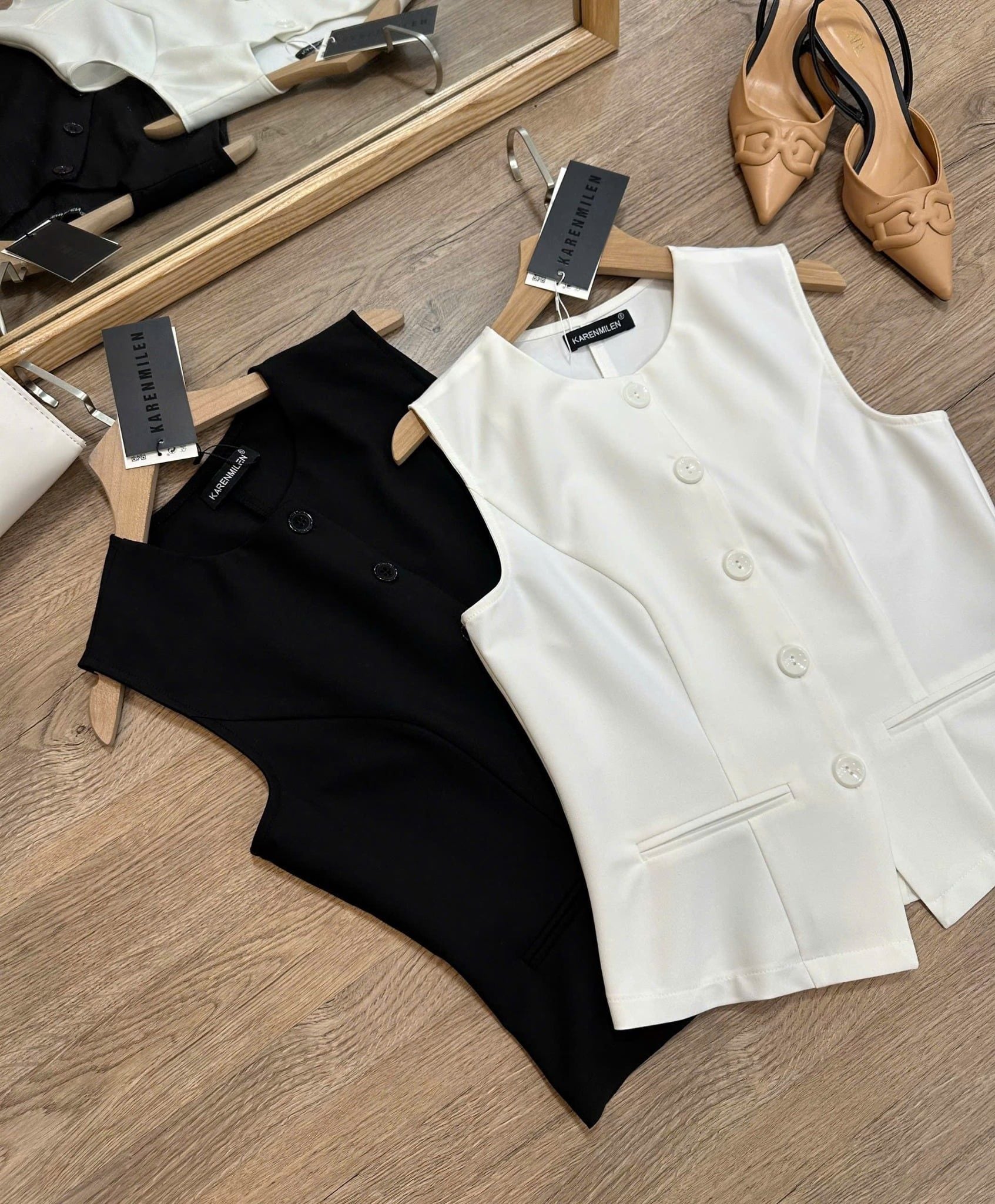  Áo gile công sở cài nút vải suiting nữ 