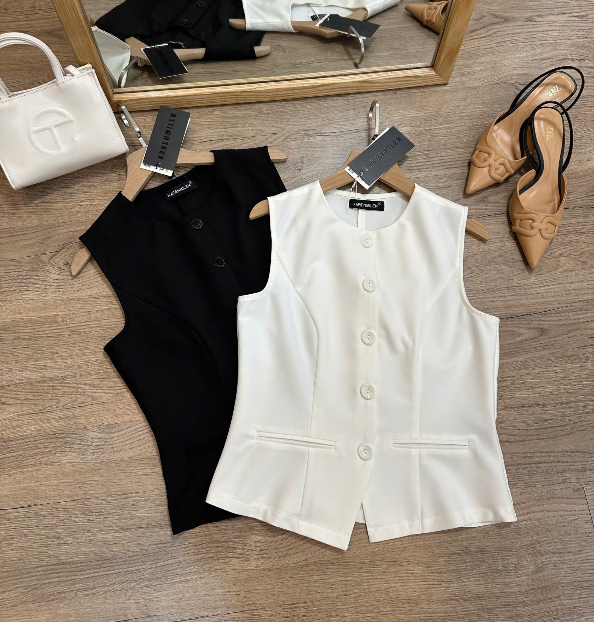  Áo gile công sở cài nút vải suiting nữ 