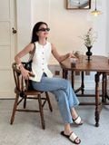  Áo vest gile nữ trắng đen 