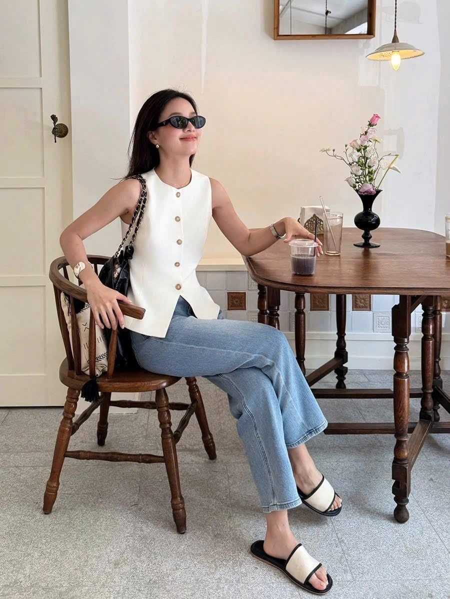  Áo vest gile nữ trắng đen 
