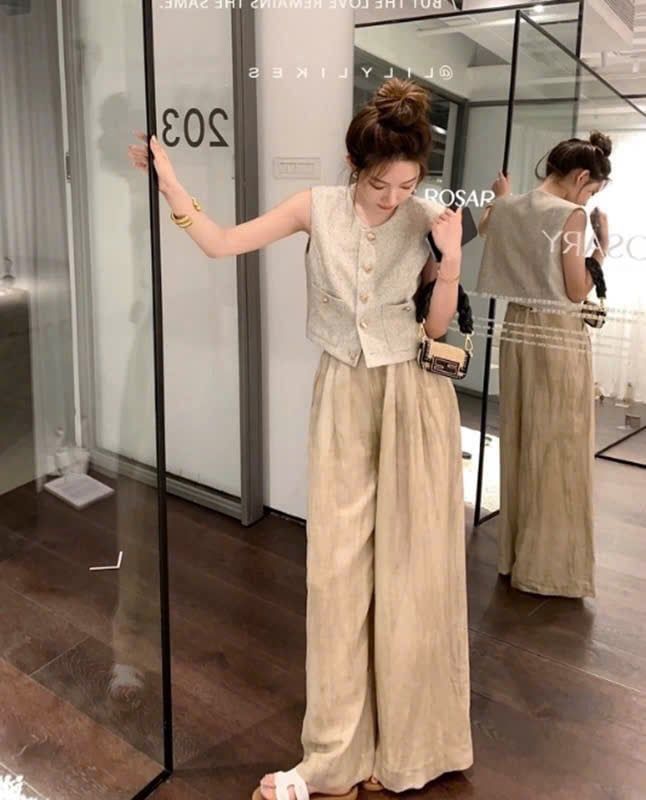  Áo khoác gile nút kim loại nữ 