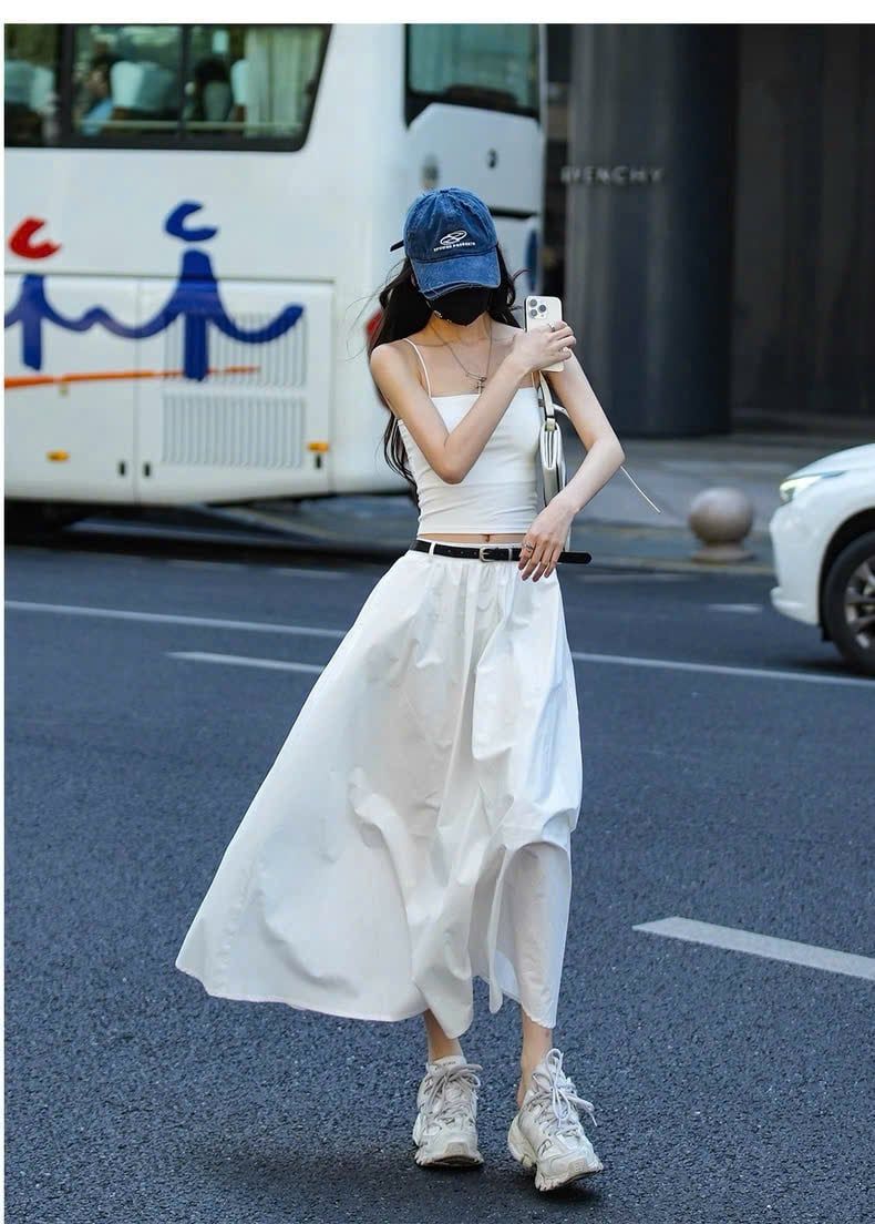  Chân váy midi trắng nữ 
