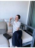  Áo thun cổ bẻ thun dệt kim nữ 