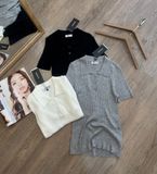 Áo thun cổ bẻ thun dệt kim nữ 