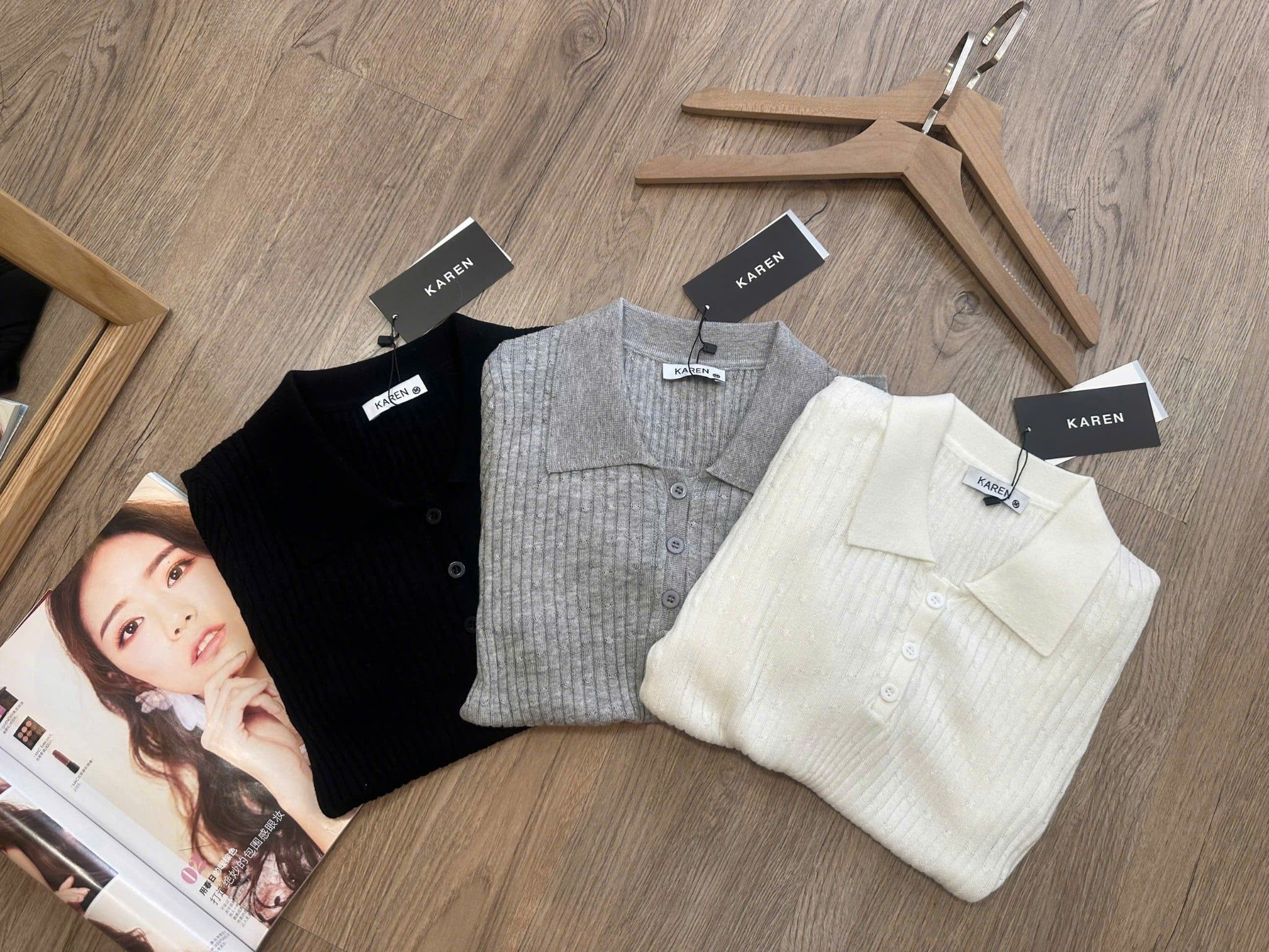  Áo thun cổ bẻ thun dệt kim nữ 