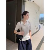  Áo thun cổ bẻ thun dệt kim nữ 