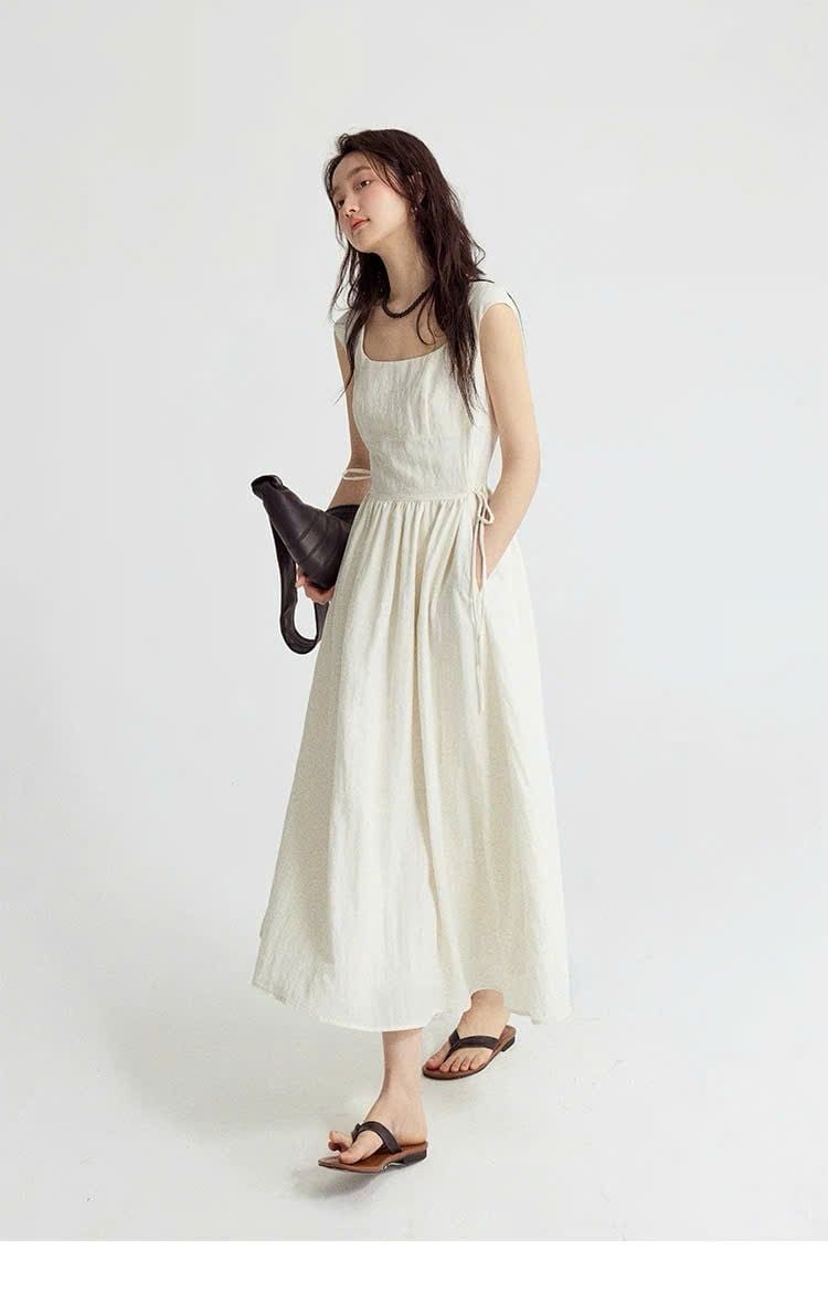  Đầm midi dáng dài cột eo nữ 