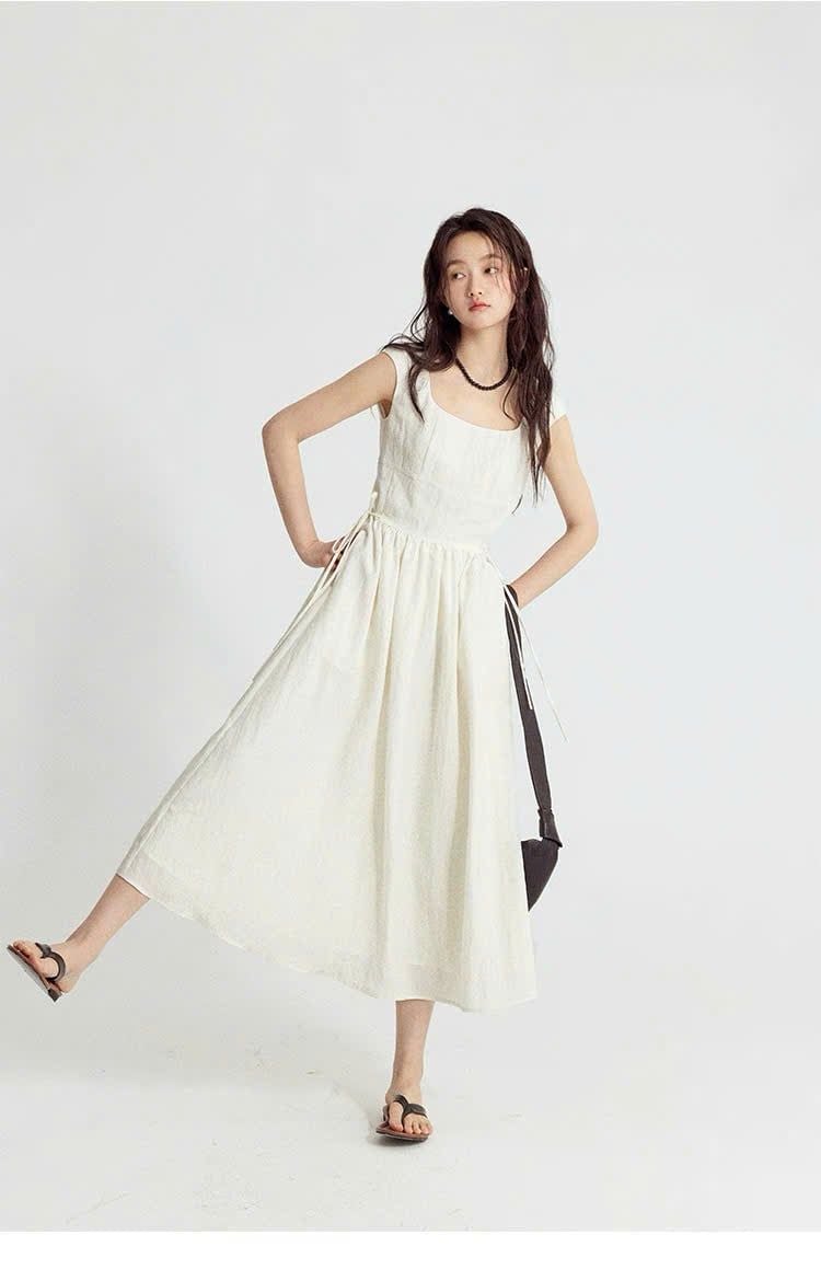  Đầm midi dáng dài cột eo nữ 