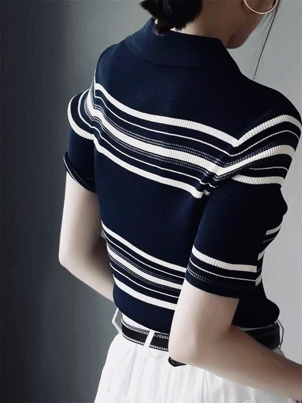  Áo thun len cổ bẻ nữ 