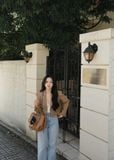  Áo blazer vest nâu ngang eo nữ 