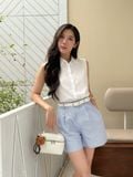  Quần Short lửng xanh kẻ trắng nữ 