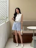  Quần Short lửng xanh kẻ trắng nữ 