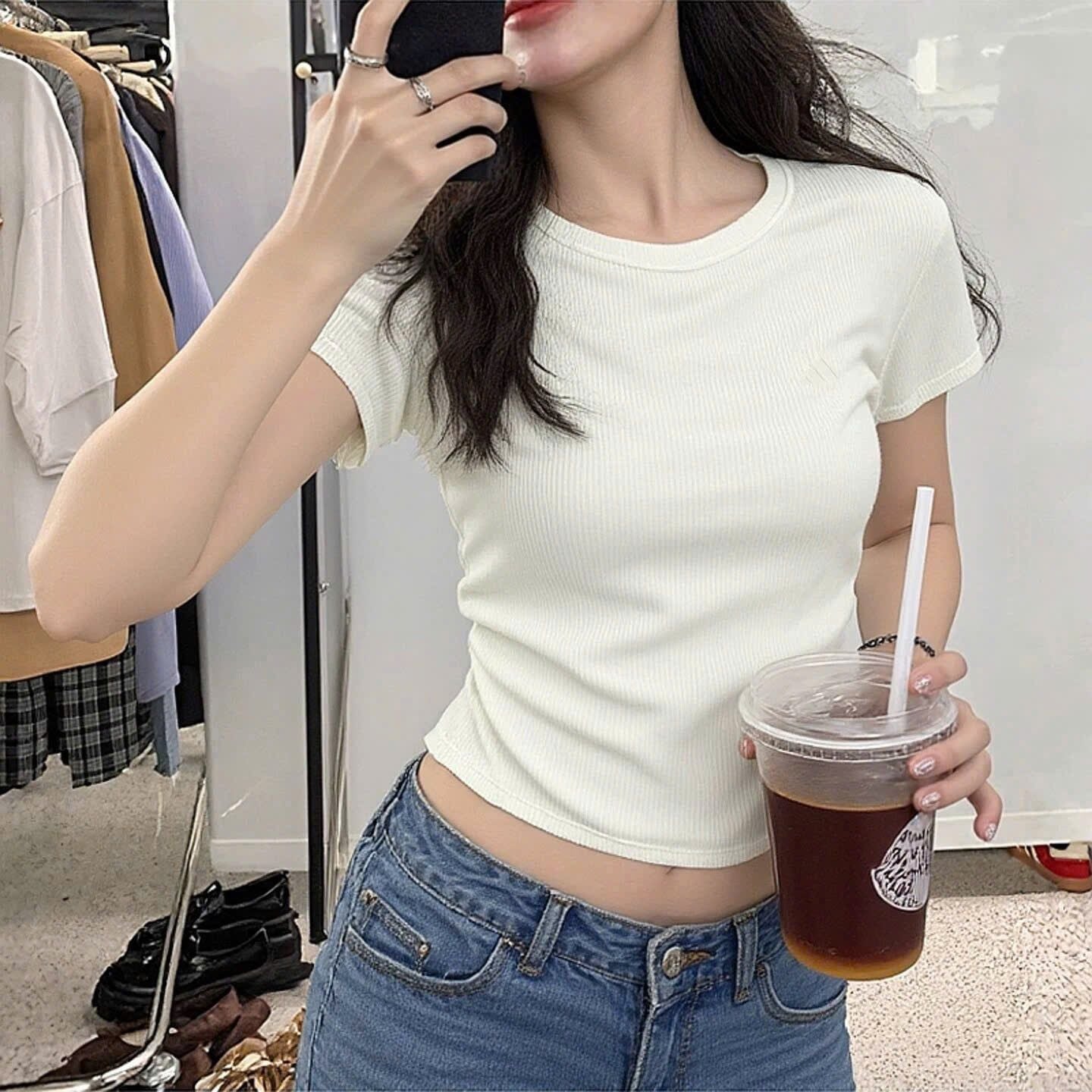  Áo thun nhún eo cao cấp nữ 