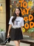  Áo thun hoạ tiết nơ đính nổi nữ 